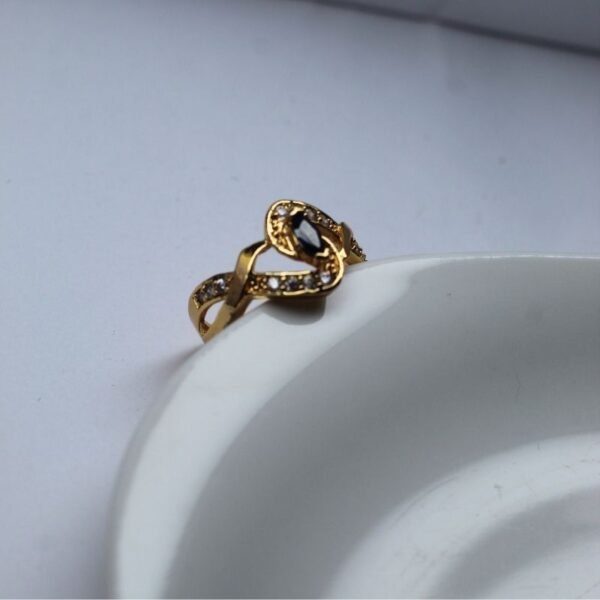 Stylish Loop Design Ring with Black Crystal – Luxury Gift Packaging